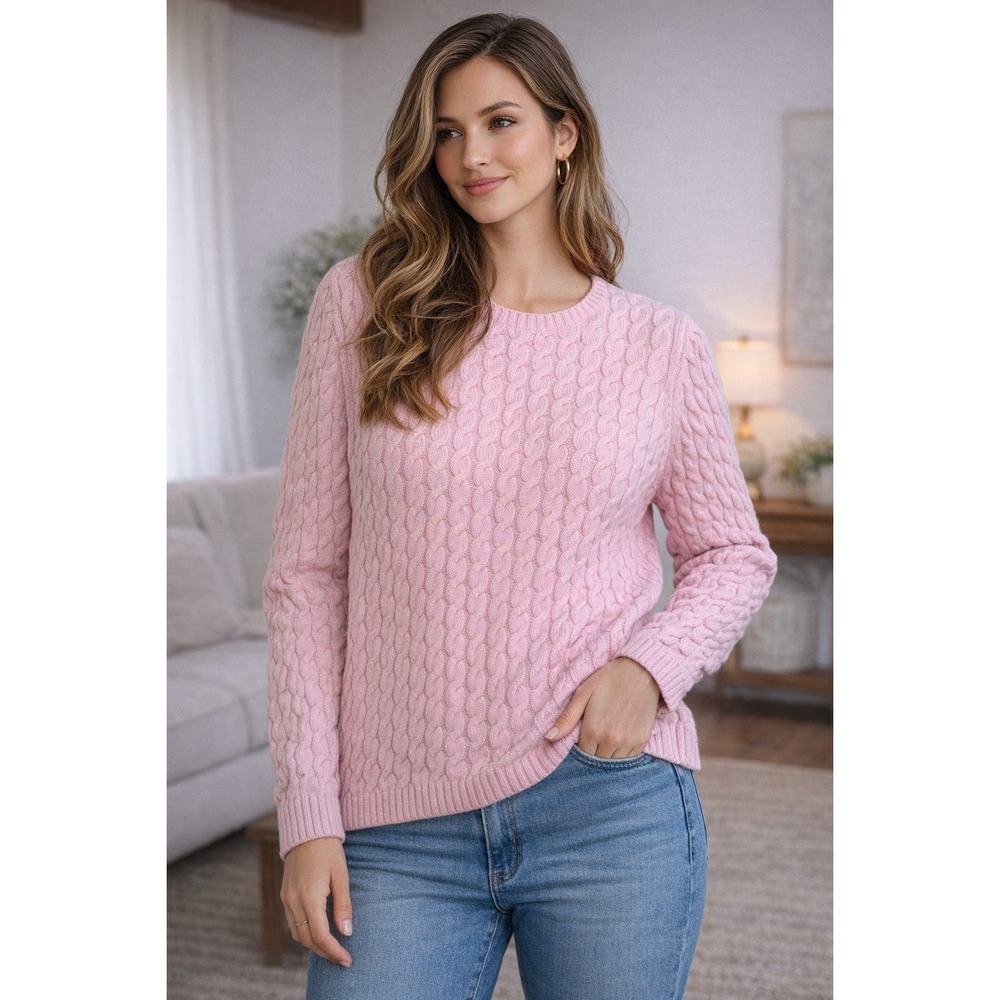 Valerie Stevens Pink Cable Knit Sweater Womens XL Crew Neck Long Sleeve Pullover
